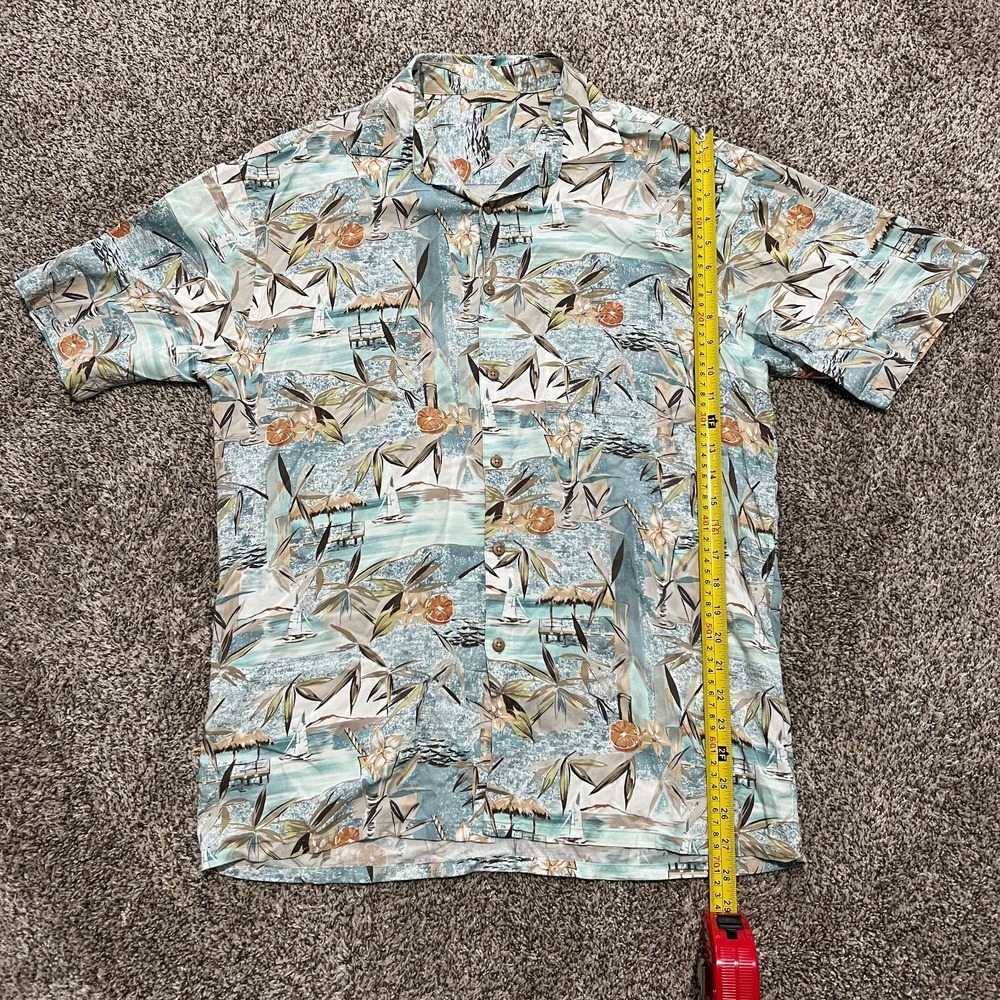 Paradise Collection Shirt Mens M Blue Tropical Rayon Hawaiian Style Short Sleeve